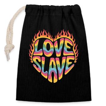 Retro Love T-Shirt – Buntes Herz mit Love Slave - Verschließbarer Geschenkbeutel aus Baumwolle (14x20cm) - Schwarz - Vorne