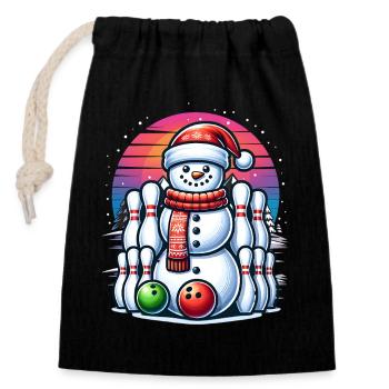 BOwling Christmas Sports Santa Claus - Closable cotton gift bag (14x20cm) - black - Front