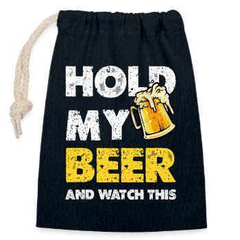 Hold My Beer Saying Chope de bière - Sac cadeau en coton avec cordon (14 x 20 cm) - bleu marine - Devant