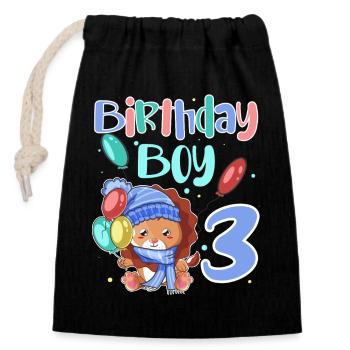 3ème anniversaire Leo - Sac cadeau en coton avec cordon (14 x 20 cm) - noir - Devant