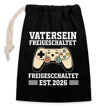 Bald Papa VATERSEIN FREIGESCHALTET EST 2026 LUSTIG - Verschließbarer Geschenkbeutel aus Baumwolle (14x20cm) - Schwarz - Vorne