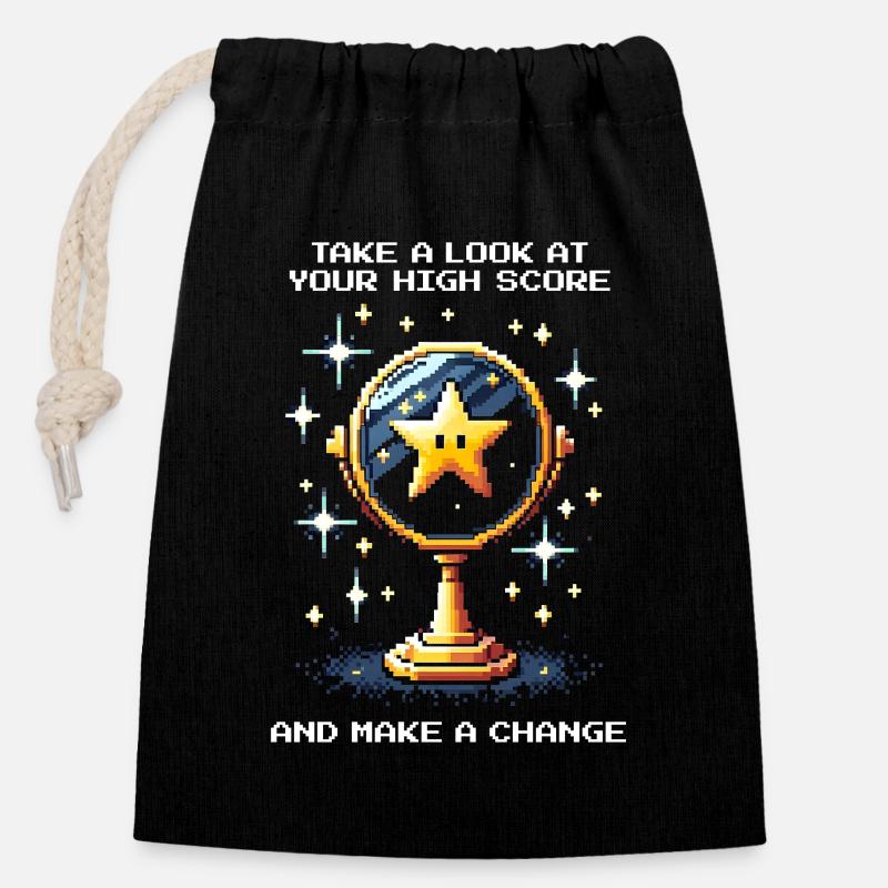 Look at the high score – change something | Arcade - Closable cotton gift bag (14x20cm) - black