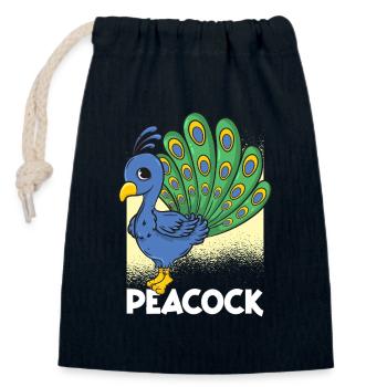 Peacock Cartoon - Closable cotton gift bag (14x20cm) - navy - Front