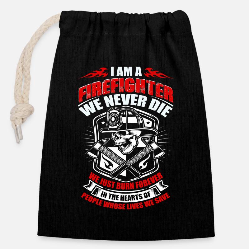 Feuerwehr - Verschließbarer Geschenkbeutel aus Baumwolle (14x20cm) - Schwarz