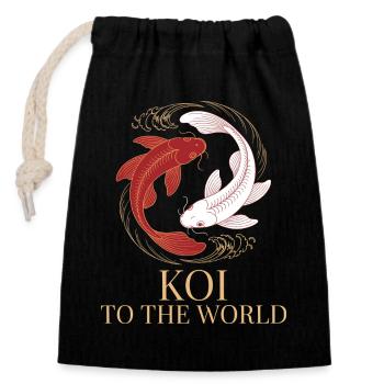 Humour Poisson Koi Japonais Asiatique - Sac cadeau en coton avec cordon (14 x 20 cm) - noir - Devant