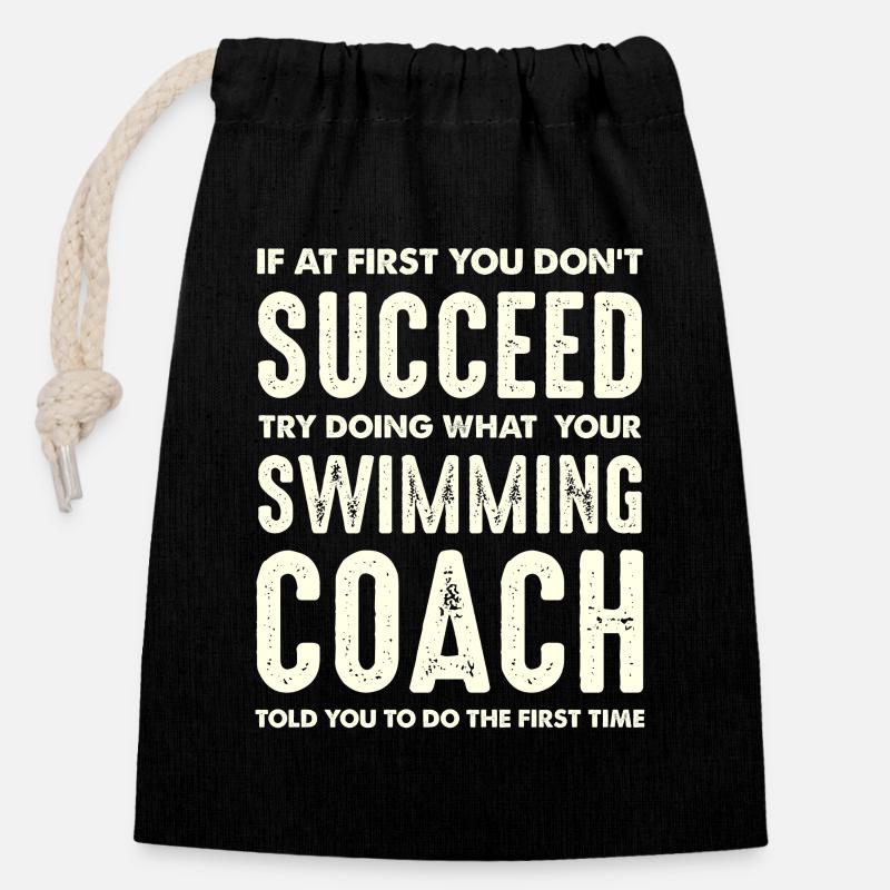 Sinnvoller Spruch Schwimmcoach Motivation - Verschließbarer Geschenkbeutel aus Baumwolle (14x20cm) - Schwarz