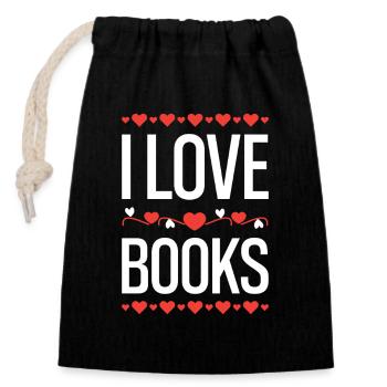 I LOVE BOOKS  - Verschließbarer Geschenkbeutel aus Baumwolle (14x20cm) - Schwarz - Vorne