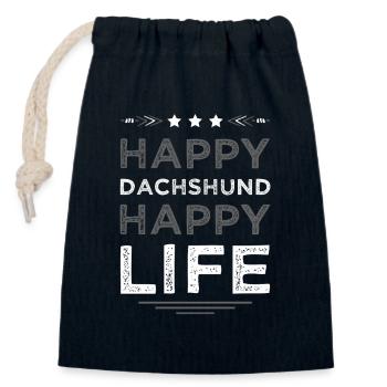 Glücklicher Dackel Lebensfreude - Verschließbarer Geschenkbeutel aus Baumwolle (14x20cm) - Navy - Vorne