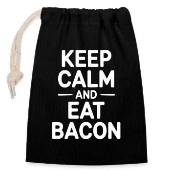 Keep Calm and Eat Bacon - Closable cotton gift bag (14x20cm) - black - Front