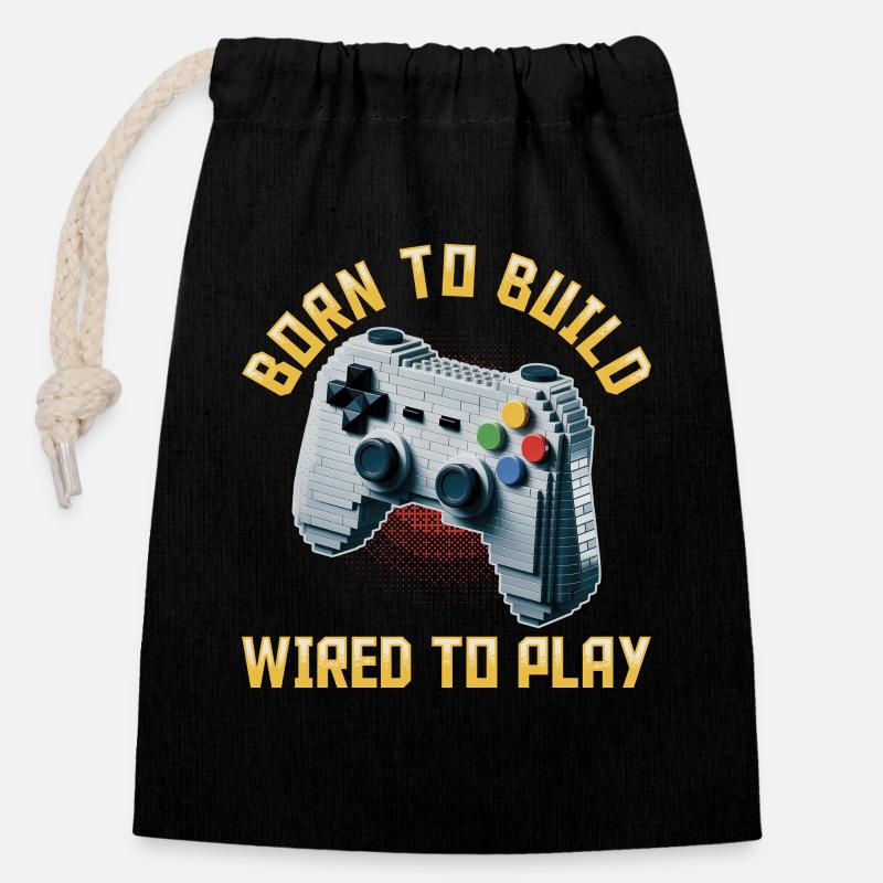 Building Blocks Gamer Gaming Brick Builder - Verschließbarer Geschenkbeutel aus Baumwolle (14x20cm) - Schwarz