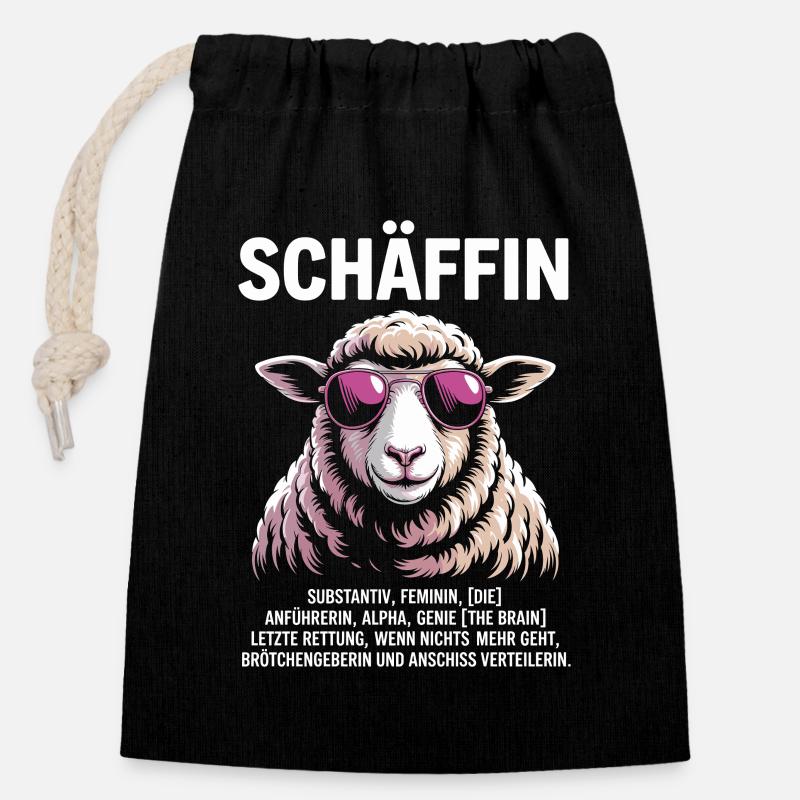 Schäffin Chefin Anführerin Alpha Genie - Verschließbarer Geschenkbeutel aus Baumwolle (14x20cm) - Schwarz
