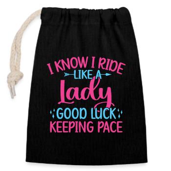 Hobby Horse Rider Lady Good Luck Keeping Pace - Verschließbarer Geschenkbeutel aus Baumwolle (14x20cm) - Schwarz - Vorne