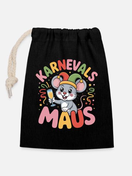 Karnevalsmaus Karneval Köln Kölner Karnevals Maus - Verschließbarer Geschenkbeutel aus Baumwolle (14x20cm) - Schwarz