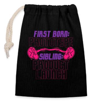 Premier-né Frère Sœur - Sac cadeau en coton avec cordon (14 x 20 cm) - noir - Devant