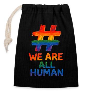 #WeAreAllHuman – Regenbogen Watercolor Design - Verschließbarer Geschenkbeutel aus Baumwolle (14x20cm) - Schwarz - Vorne