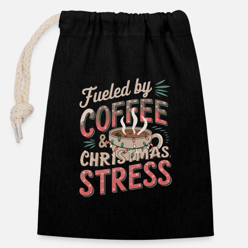 Weihnachtszeit Kaffee Humor - Verschließbarer Geschenkbeutel aus Baumwolle (14x20cm) - Schwarz