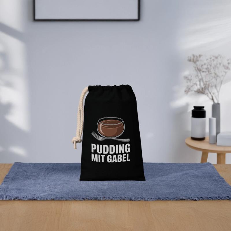 Pudding with fork Closable cotton gift bag (14x20cm)