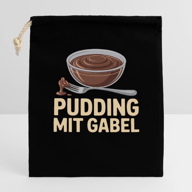 Pudding with fork Closable cotton gift bag (14x20cm)