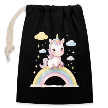 Unicorn on rainbow magic - Closable cotton gift bag (14x20cm) - black - Front
