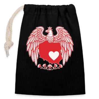 Conception de la carte du cœur de l’aigle polonais - Sac cadeau en coton avec cordon (14 x 20 cm) - noir - Devant