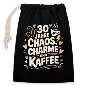 Chaos Charme Kaffee 30 Jahre - Verschließbarer Geschenkbeutel aus Baumwolle (14x20cm) - Schwarz - Vorne