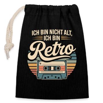Ich bin Retro Kassette - Verschließbarer Geschenkbeutel aus Baumwolle (14x20cm) - Schwarz - Vorne