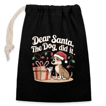 Chien de Noël Humour - Sac cadeau en coton avec cordon (14 x 20 cm) - noir - Devant