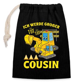 I'm going to be big cousin 2026 excavator soon bigger - Closable cotton gift bag (14x20cm) - black - Front
