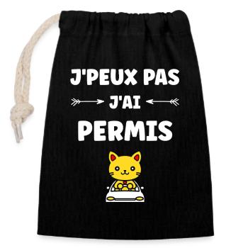jeune permis, jeune conducteur, permis de conduire - Sac cadeau en coton avec cordon (14 x 20 cm) - noir - Devant