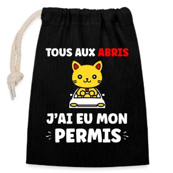 jeune permis, jeune conducteur, permis de conduire - Sac cadeau en coton avec cordon (14 x 20 cm) - noir - Devant