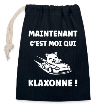 Humour permis de conduire - Sac cadeau en coton avec cordon (14 x 20 cm) - bleu marine - Devant