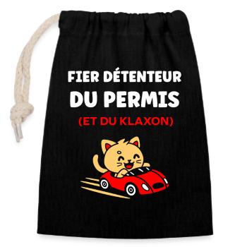 Humour permis de conduire - Sac cadeau en coton avec cordon (14 x 20 cm) - noir - Devant