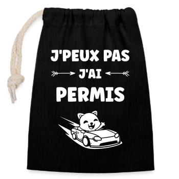 jeune permis, jeune conducteur, permis de conduire - Sac cadeau en coton avec cordon (14 x 20 cm) - noir - Devant