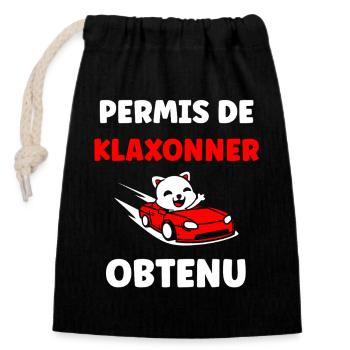 jeune permis, jeune conducteur, permis de conduire - Sac cadeau en coton avec cordon (14 x 20 cm) - noir - Devant