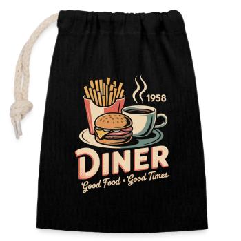 Vintage Diner Werbung - Verschließbarer Geschenkbeutel aus Baumwolle (14x20cm) - Schwarz - Vorne