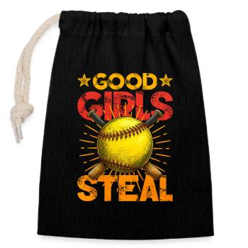Softball - Verschließbarer Geschenkbeutel aus Baumwolle (14x20cm) - Schwarz - Vorne
