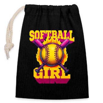 Softball - Verschließbarer Geschenkbeutel aus Baumwolle (14x20cm) - Schwarz - Vorne