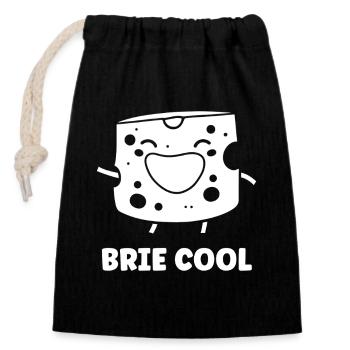 Humour fromage brie - Sac cadeau en coton avec cordon (14 x 20 cm) - noir - Devant