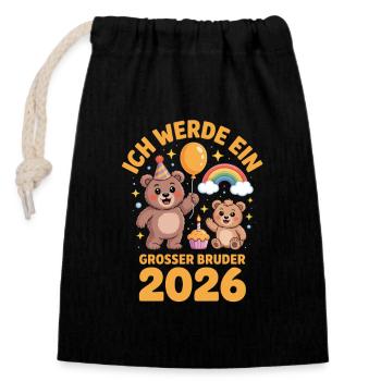 Je vais être un grand frère ours 2026 - Sac cadeau en coton avec cordon (14 x 20 cm) - noir - Devant