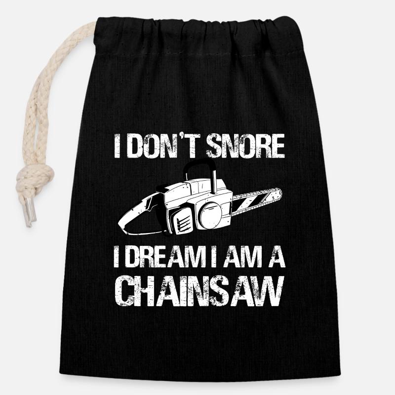 Je rêve que je suis une tronçonneuse - Sac cadeau en coton avec cordon (14 x 20 cm) - noir