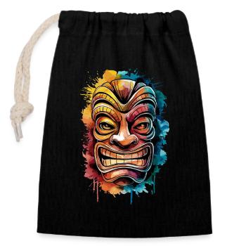 Masque Tiki coloré Artwork avec Living - Sac cadeau en coton avec cordon (14 x 20 cm) - noir - Devant