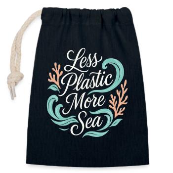 Less Plastic More Sea – Umwelt & Ozean Schutz - Verschließbarer Geschenkbeutel aus Baumwolle (14x20cm) - Navy - Vorne