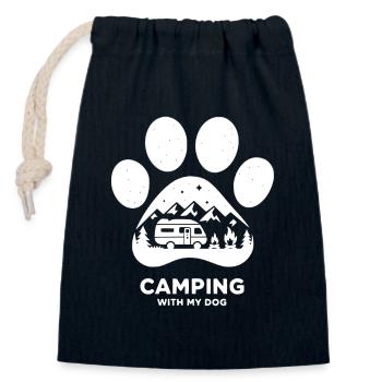 Camping avec chien citation campeur - Sac cadeau en coton avec cordon (14 x 20 cm) - bleu marine - Devant