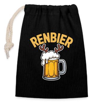 Renbier Krug mit Geweih - Verschließbarer Geschenkbeutel aus Baumwolle (14x20cm) - Schwarz - Vorne