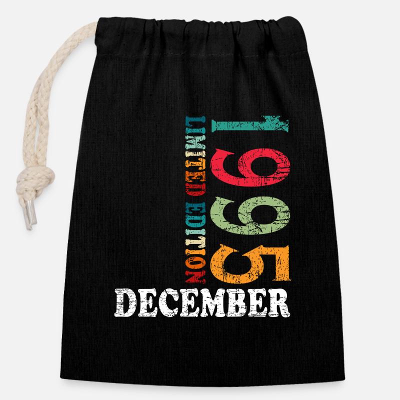 Anniversaire en décembre 1995 - décembre - Sac cadeau en coton avec cordon (14 x 20 cm) - noir