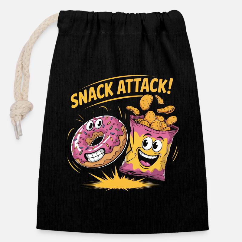 Retro Snacks - Verschließbarer Geschenkbeutel aus Baumwolle (14x20cm) - Schwarz