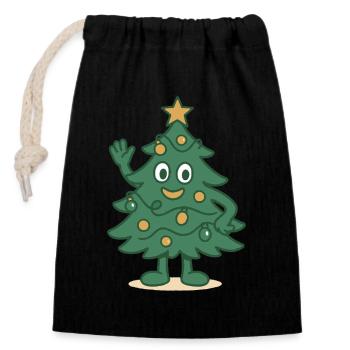 Funny Christmas Tree Cartoon Family Holiday - Closable cotton gift bag (14x20cm) - black - Front