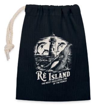 Ile de Ré Whale Lighthouse Cycling Salt Charente - Verschließbarer Geschenkbeutel aus Baumwolle (14x20cm) - Navy - Vorne