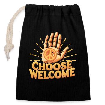 Humanité Egalité Choisir Bienvenue - Sac cadeau en coton avec cordon (14 x 20 cm) - noir - Devant