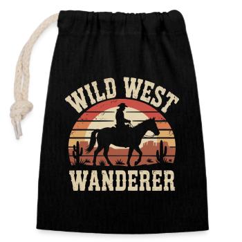 Wild West Wanderer – Cowboy et cheval - Sac cadeau en coton avec cordon (14 x 20 cm) - noir - Devant